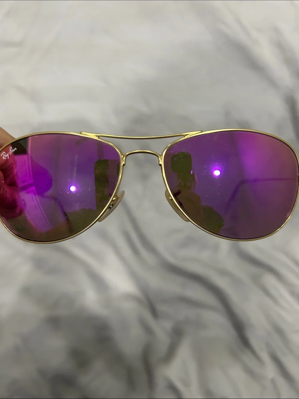 YOUTH TEEN Ray-Ban Gold Frame Sunglasses with Purple Lenses